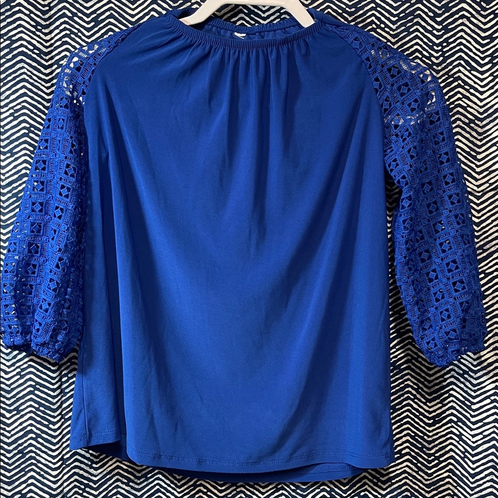 Blue Top with Lace Sleeves
